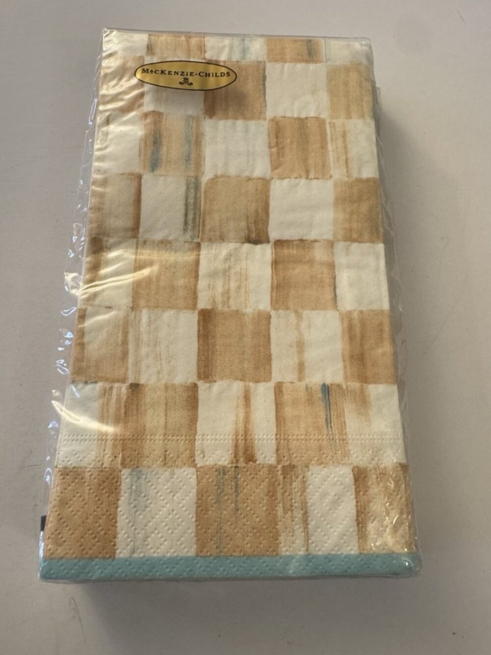 Retired Mackenzie Childs Parchment Check Guest Paper Napkins New J32